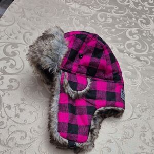 Stylish Pink and Black Plaid Trapper Hat